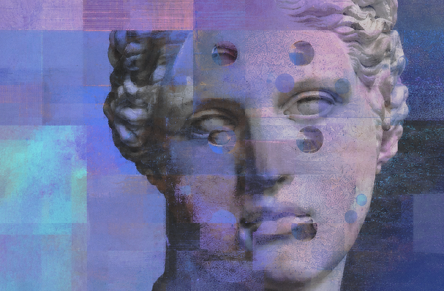 Abstract violet classical sculpture collage